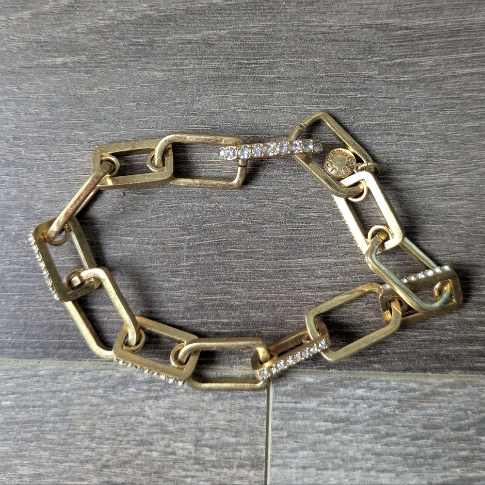 J. Crew Gold Chain Bracelet with Crystal Accents